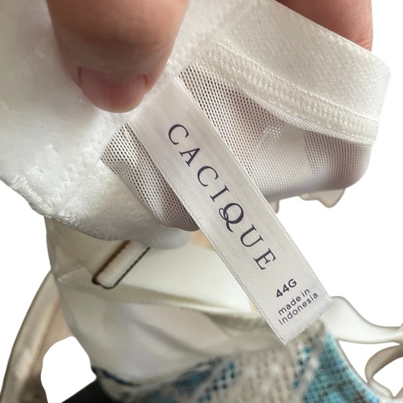 Cacique Boost Balconette White blue floral and lace underwire push up bra 44G - Picture 5 of 6